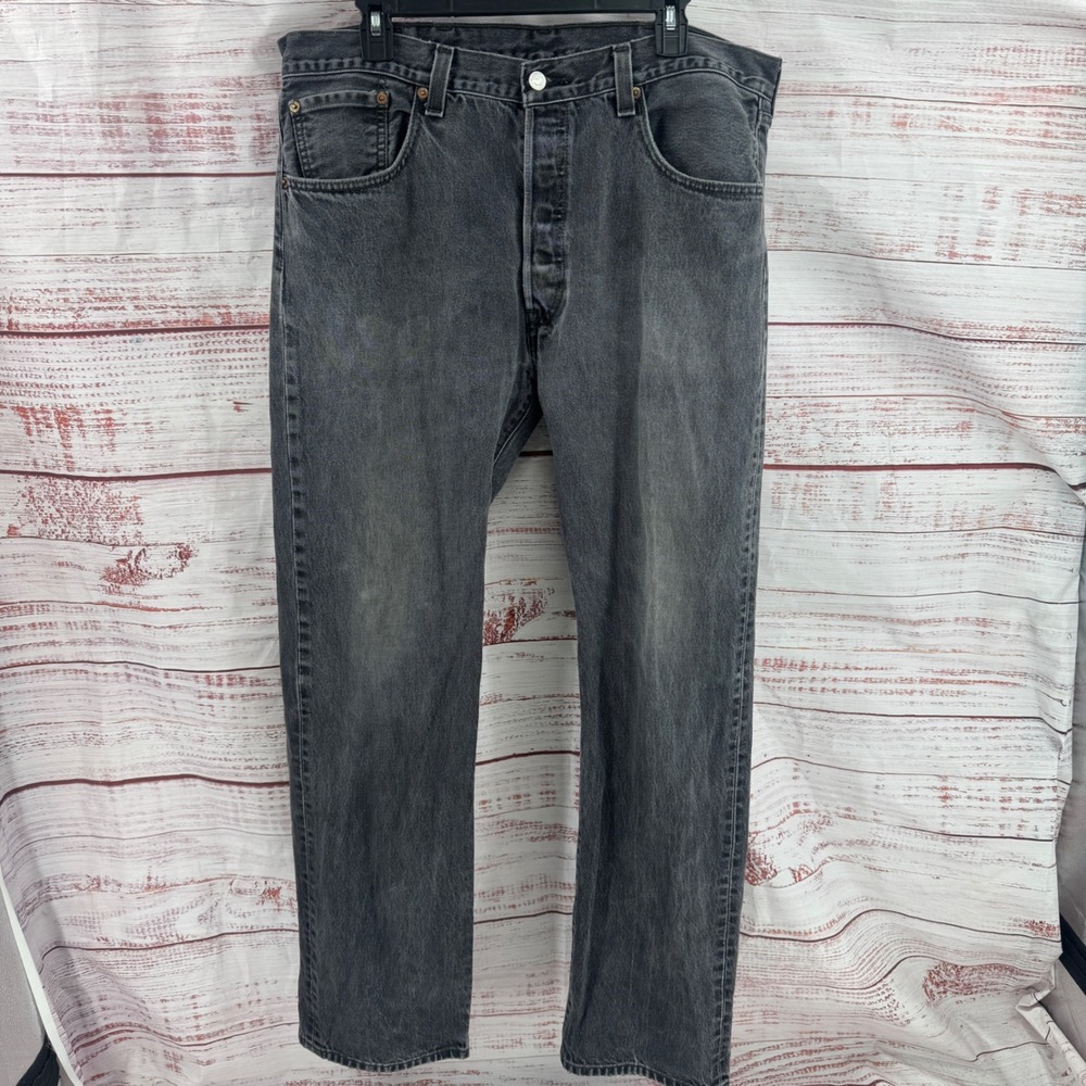Levis 501 Jeans Mens Size 38x34 Straight Fit Faded Black Button Fly Denim